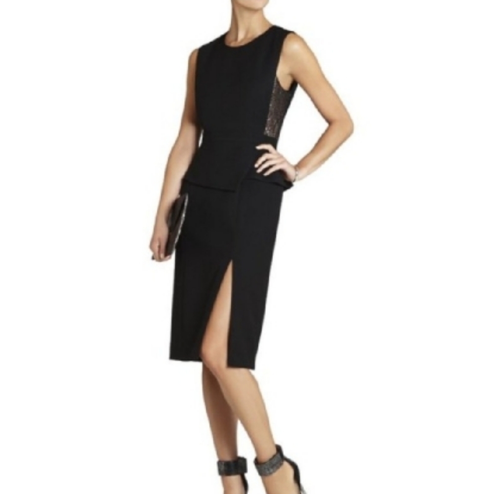BCBGMaxAzria Black Knee-Length Cocktail Dress with Sheer Panels - Size 2